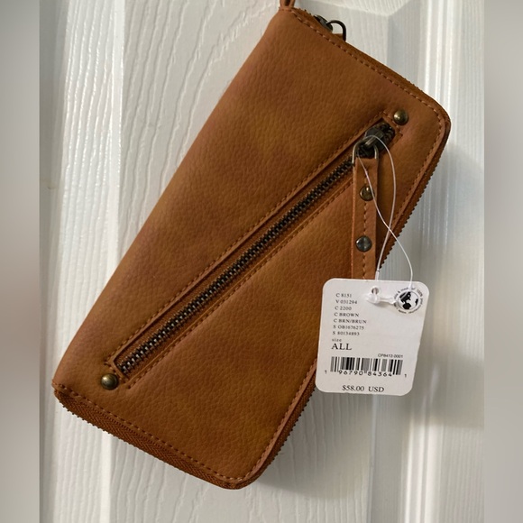 NFree People Wallet Brown Distressed Vegan Wristlet Strap Zip Closure Clutch - Picture 9 of 16